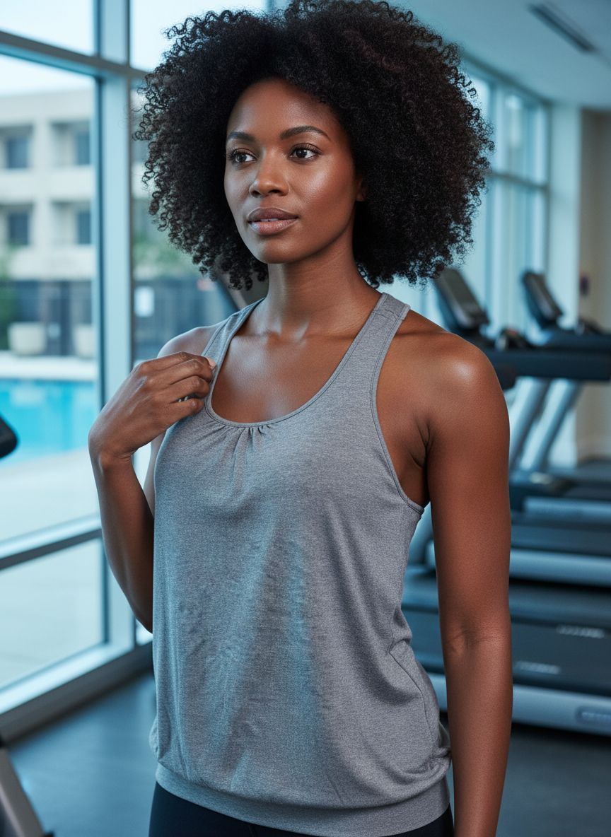 Black sleeveless yoga tank top with racerback design and moisture-wicking fabric โ view 2