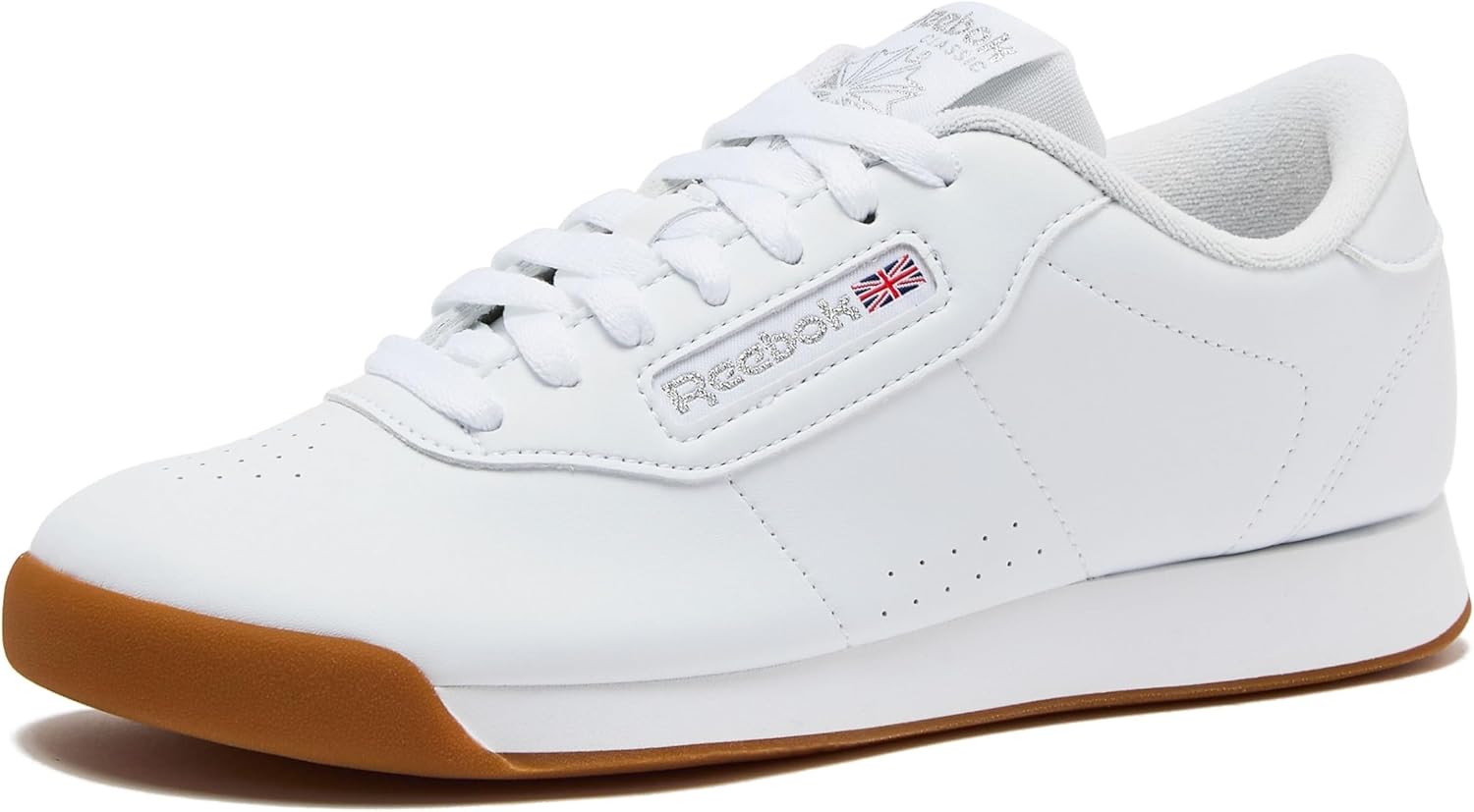 White Reebok Princess sneaker with cushioned sole, minimal design for athleisure wear — view 1
