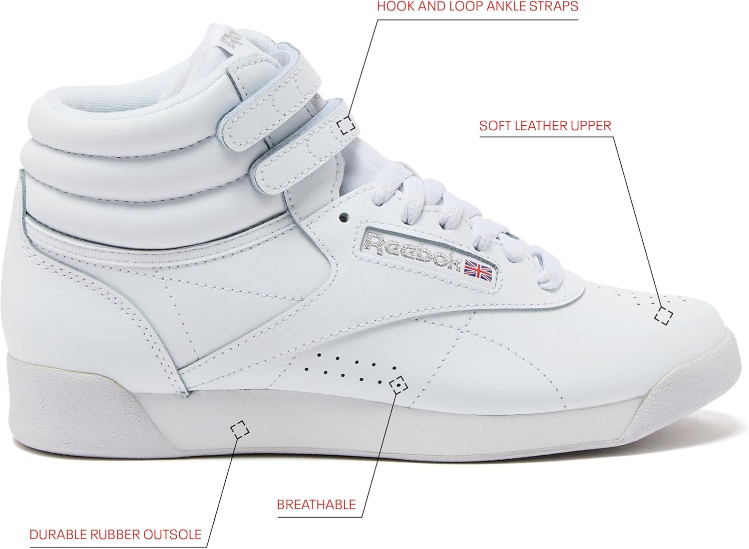 Reebok Freestyle Hi high-top basketball sneaker in classic white with cushioned sole and ankle support — view 3