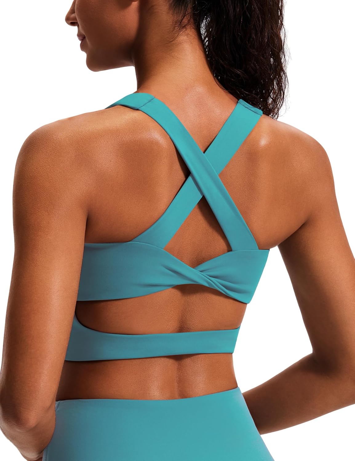 Women's {color} criss-cross padded sports bra with medium support for HIIT training — view 4