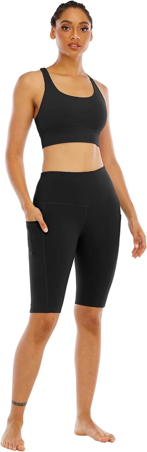 High-waisted biker yoga shorts in {color} with squat-proof four-way stretch fabric and tummy control — view 2