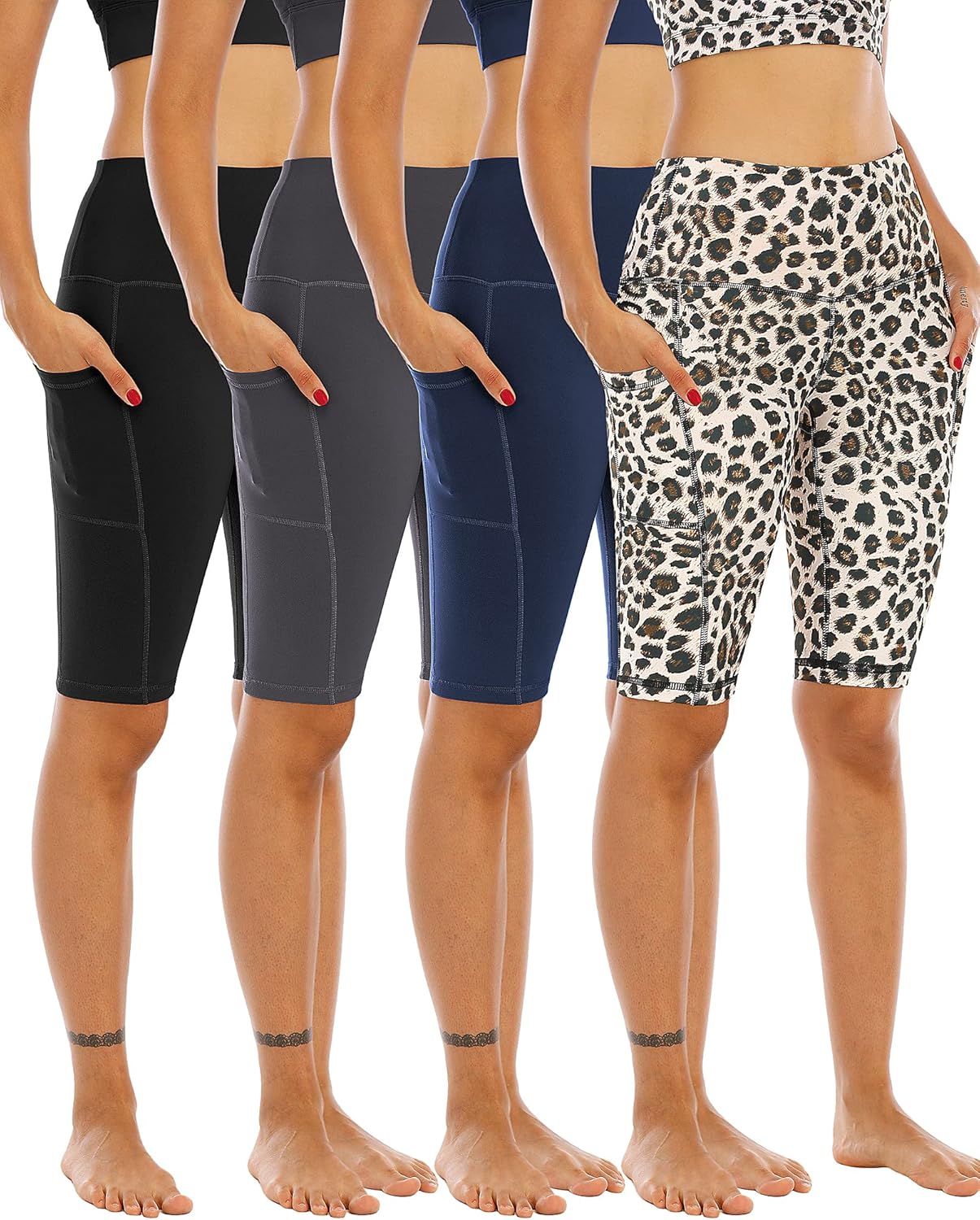 High-waisted biker yoga shorts in {color} with squat-proof four-way stretch fabric and tummy control — view 3