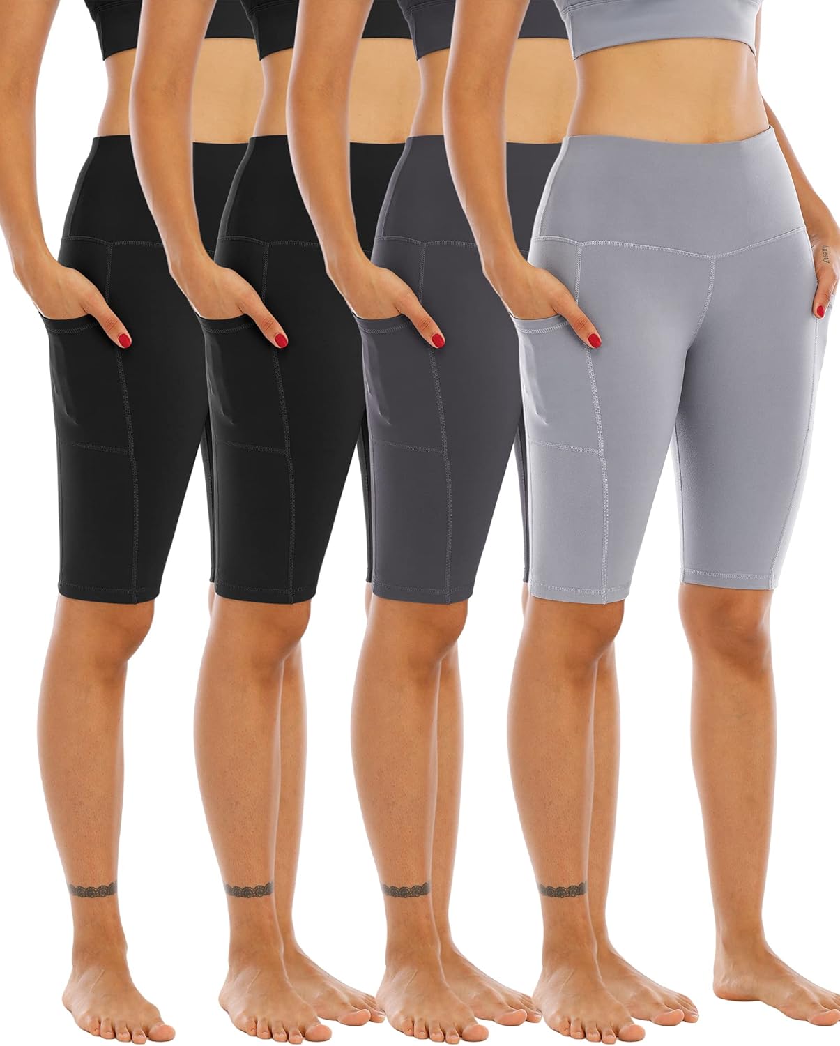 High-waisted biker yoga shorts in {color} with squat-proof four-way stretch fabric and tummy control — view 4