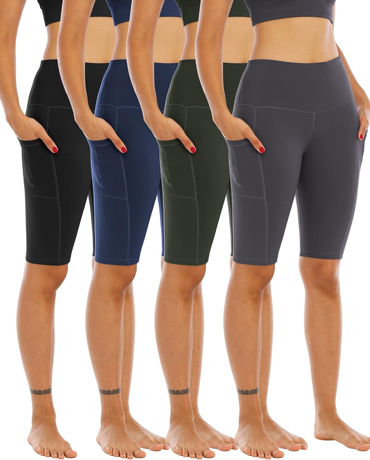 High-waisted biker yoga shorts in {color} with squat-proof four-way stretch fabric and tummy control — view 5