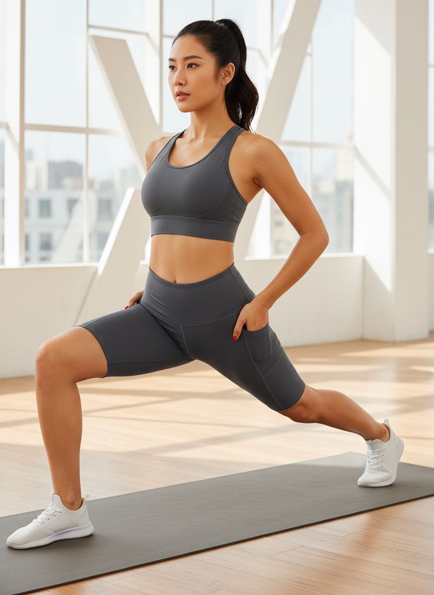 High-waisted biker yoga shorts in {color} with squat-proof four-way stretch fabric and tummy control — view 3a