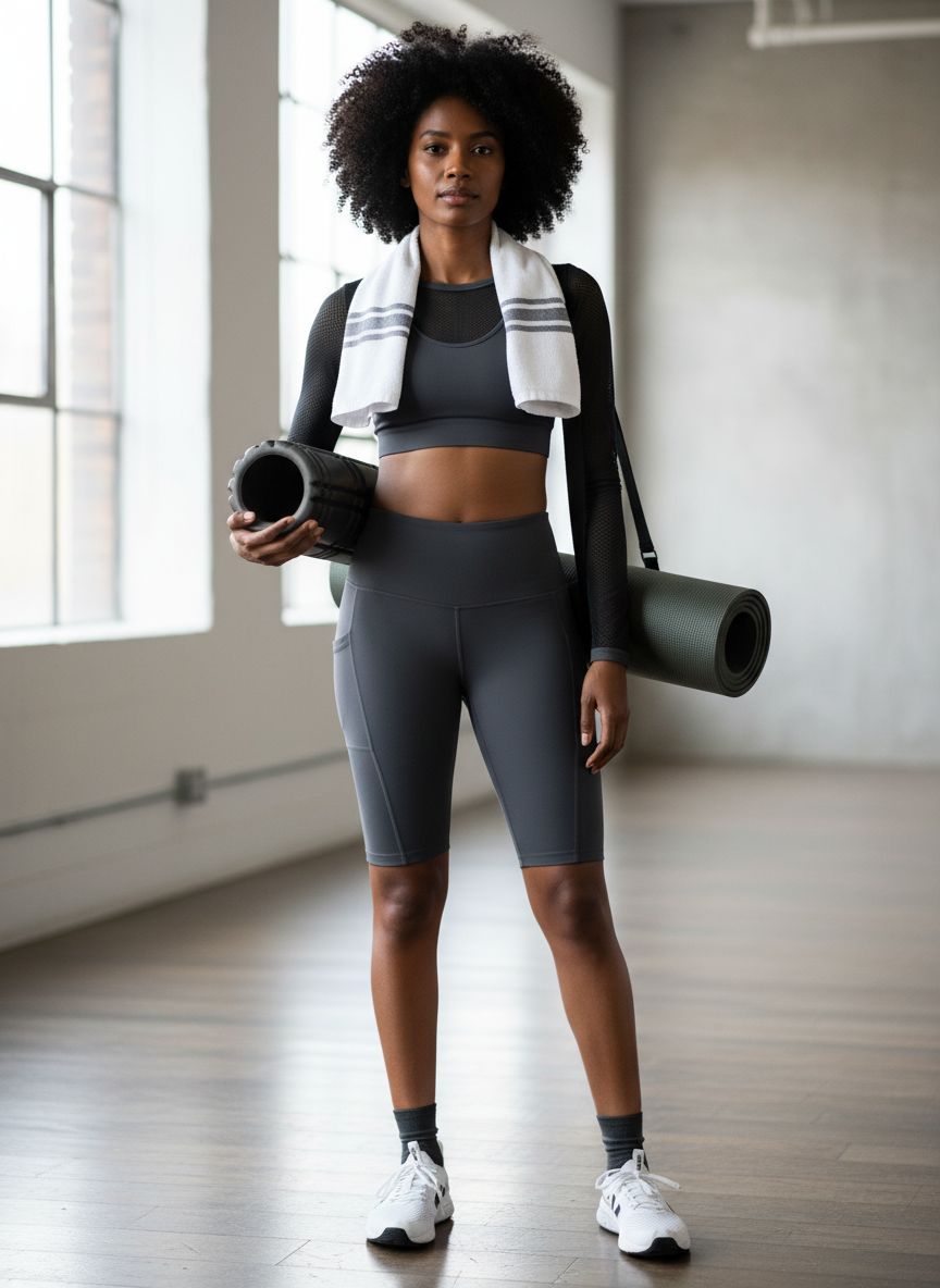 High-waisted biker yoga shorts in {color} with squat-proof four-way stretch fabric and tummy control — view 5a