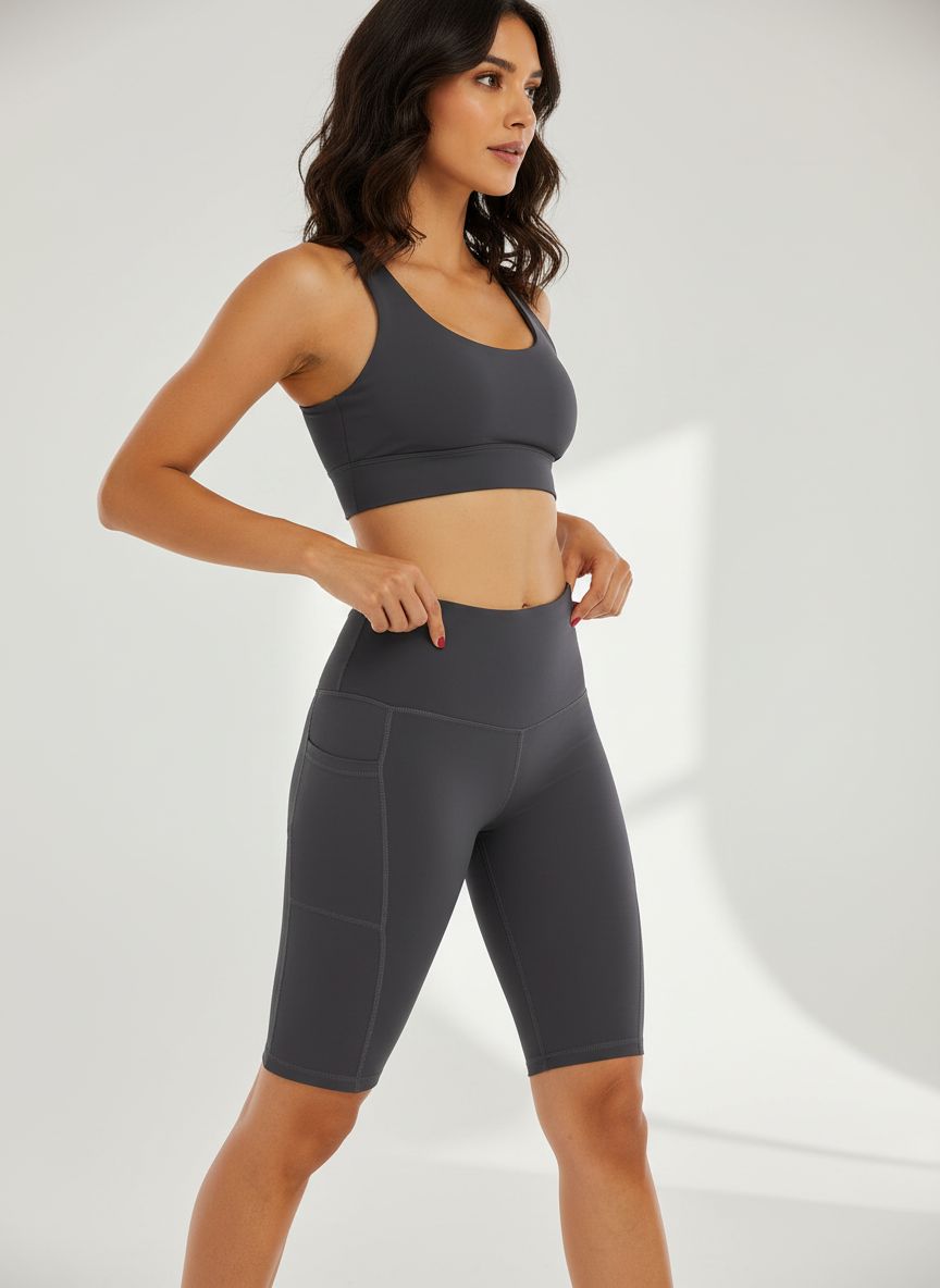 High-waisted biker yoga shorts in {color} with squat-proof four-way stretch fabric and tummy control — view 6