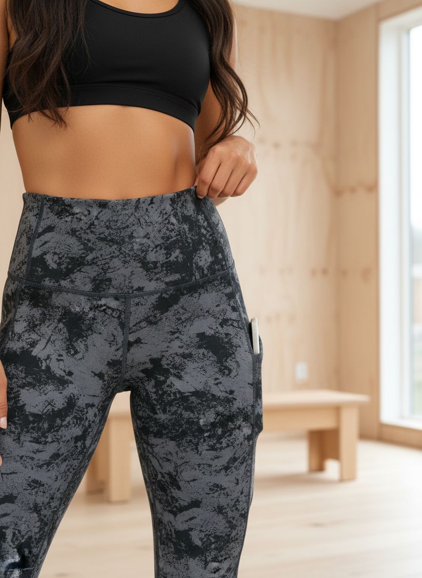Black high-waisted yoga leggings with squat-proof compression fabric and side pockets — view 2