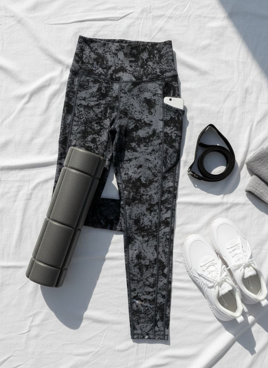 Black high-waisted yoga leggings with squat-proof compression fabric and side pockets — view 7a