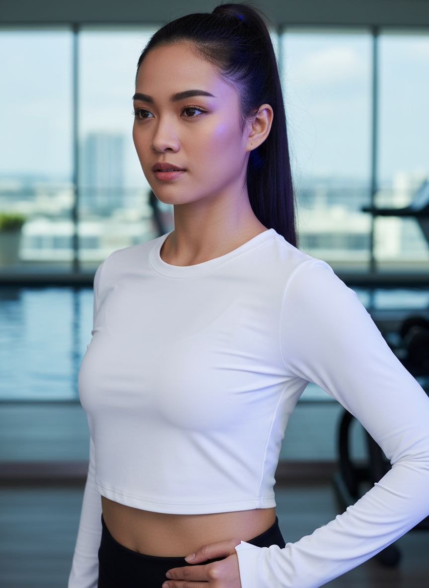 Women's fitted dry-fit crop top in {color} with moisture-wicking fabric, shown front view for running and gym workouts — view 2