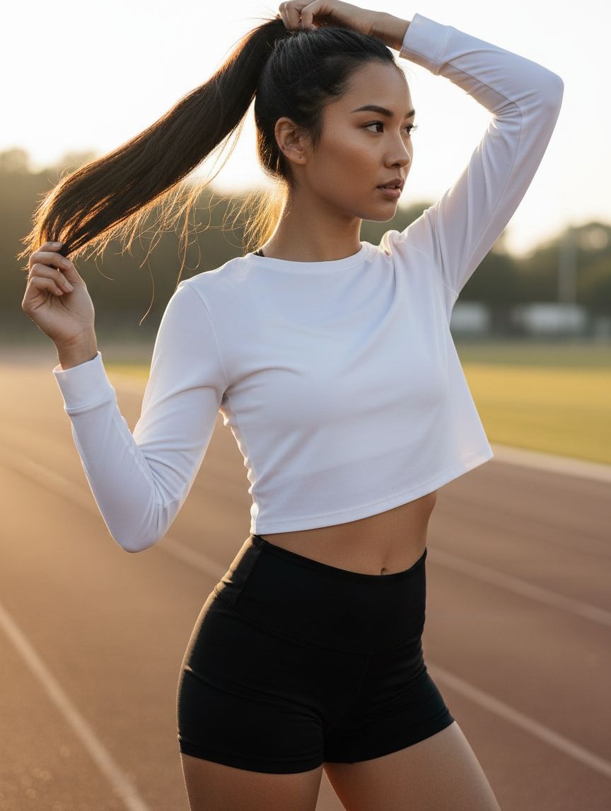 Women's fitted dry-fit crop top in {color} with moisture-wicking fabric, shown front view for running and gym workouts — view 6