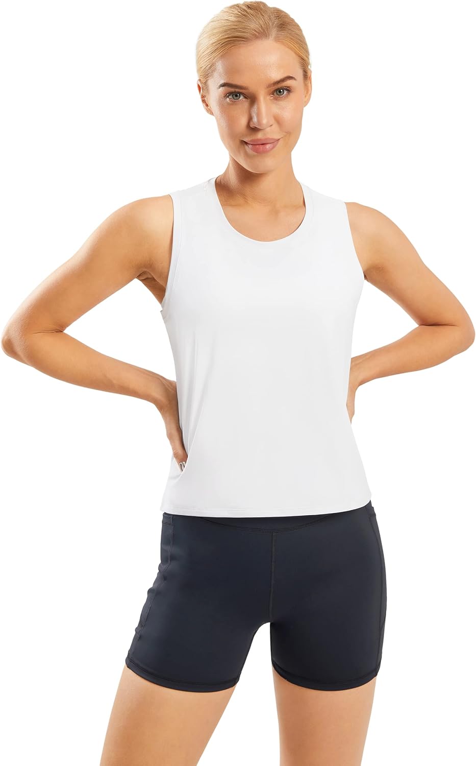 Ice silk crop workout tank top in {color} with cool-dry moisture-wicking fabric, relaxed fit sleeveless design — view 4
