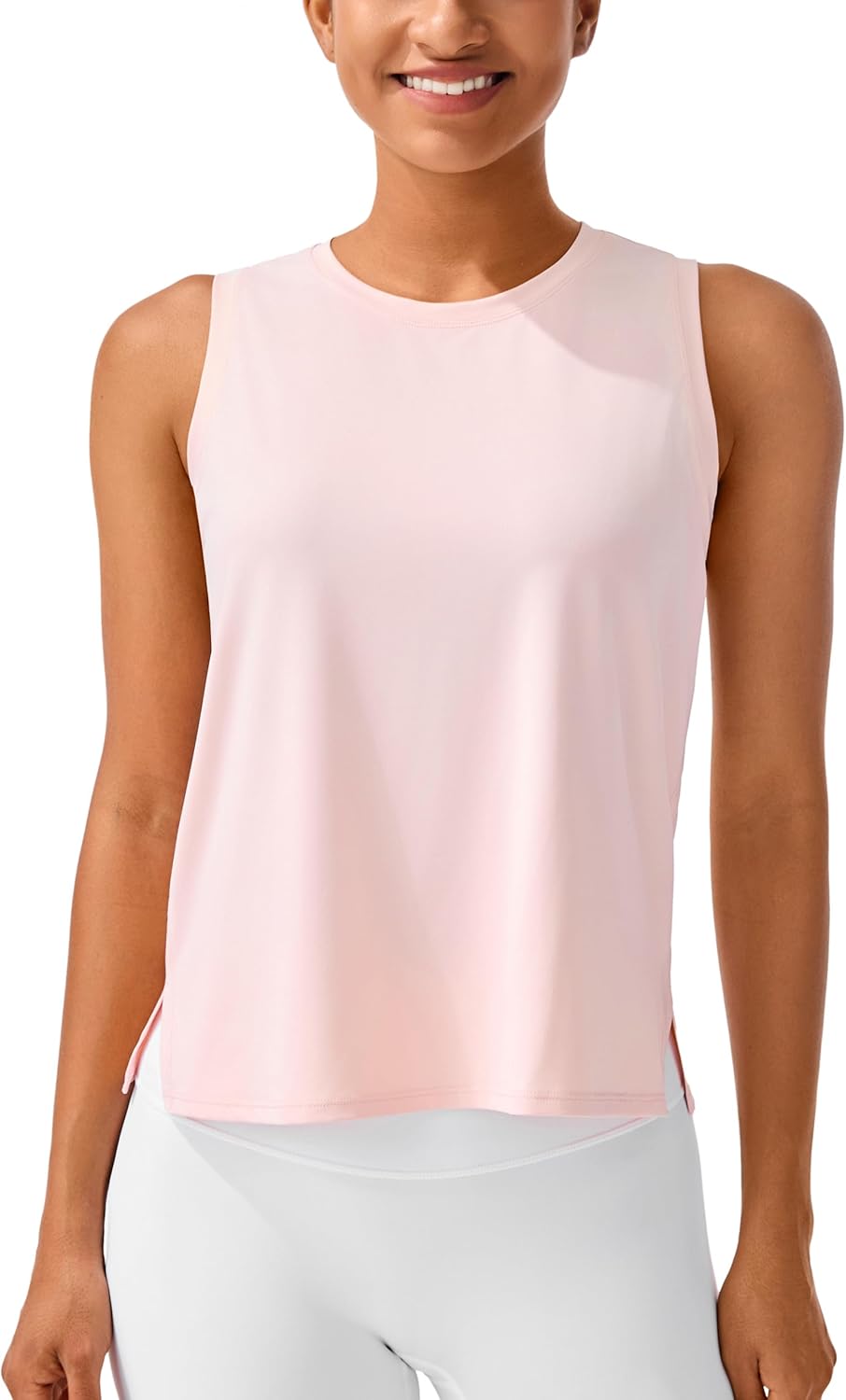 Ice silk crop workout tank top in {color} with cool-dry moisture-wicking fabric, relaxed fit sleeveless design — view 3