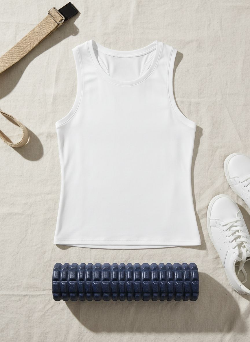 Ice silk crop workout tank top in {color} with cool-dry moisture-wicking fabric, relaxed fit sleeveless design โ view 7a