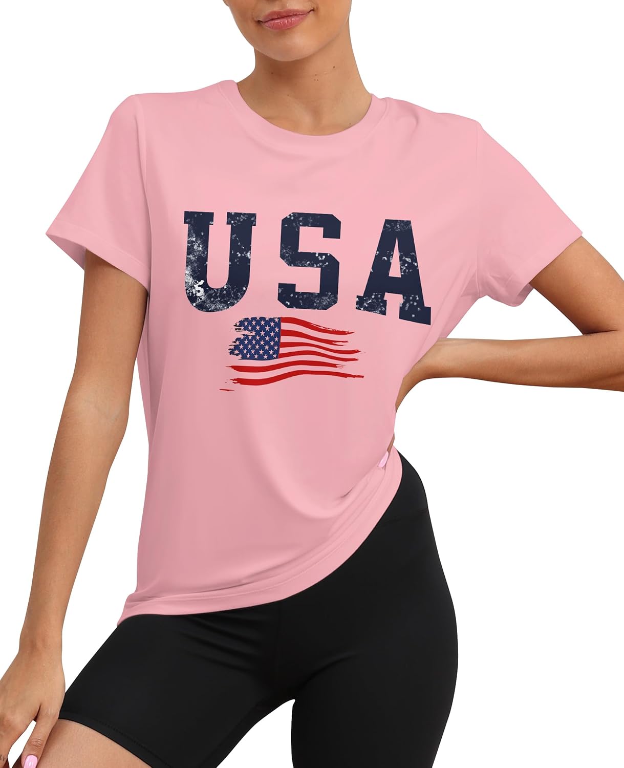 Women's UPF50+ breathable running tee in {color} with relaxed fit, shown front and back — view 4
