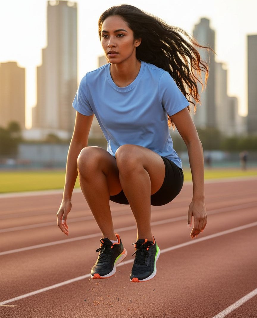 Women's UPF50+ breathable running tee in {color} with relaxed fit, shown front and back — view 3a