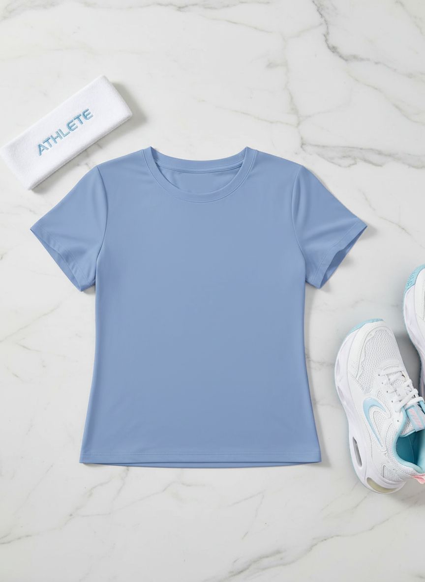 Women's UPF50+ breathable running tee in {color} with relaxed fit, shown front and back — view 7a
