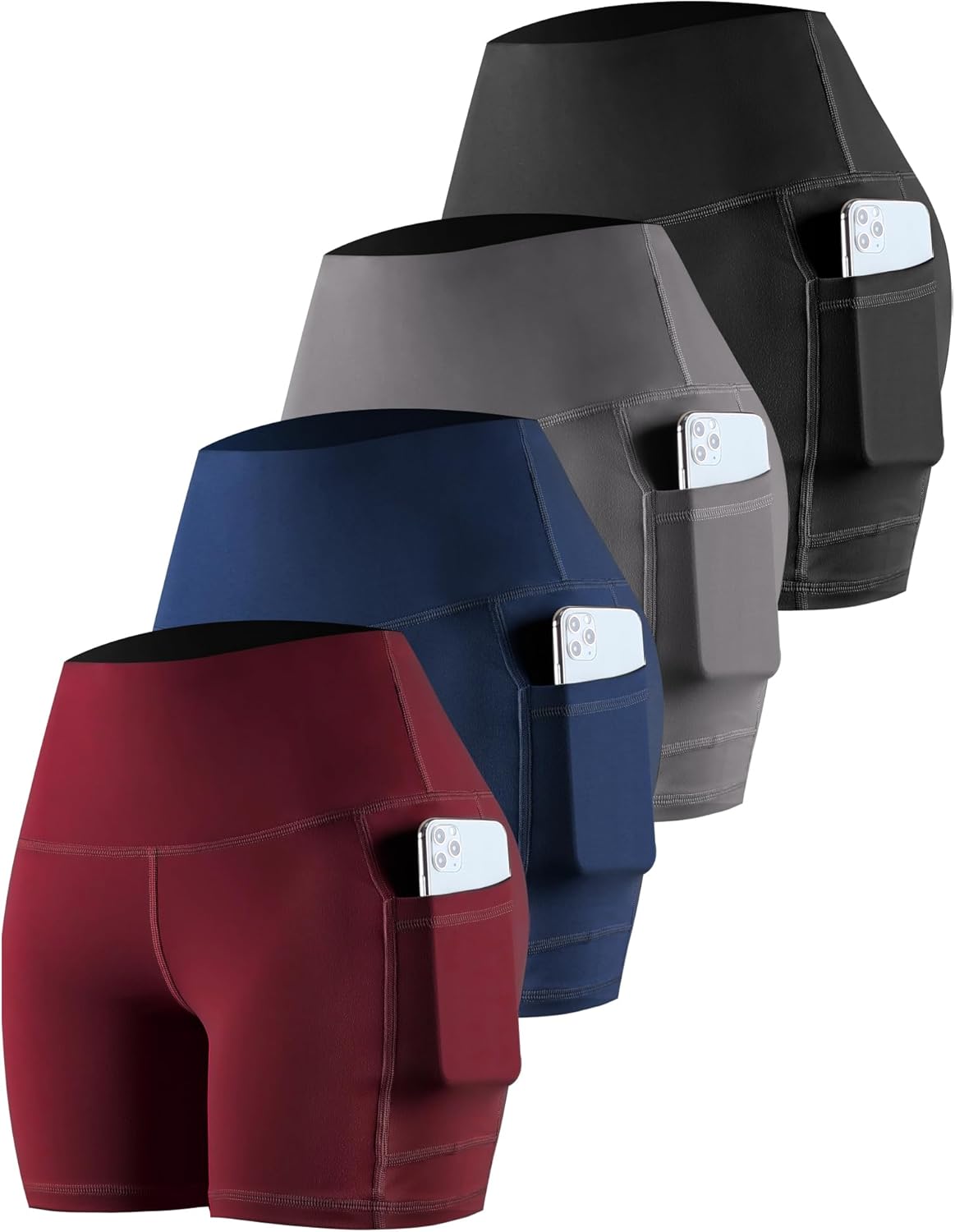 High-waisted biker yoga shorts in {color} with side pockets and squat-proof compression fabric — view 1