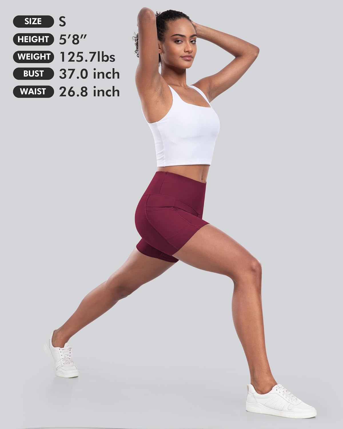 High-waisted biker yoga shorts in {color} with side pockets and squat-proof compression fabric — view 3