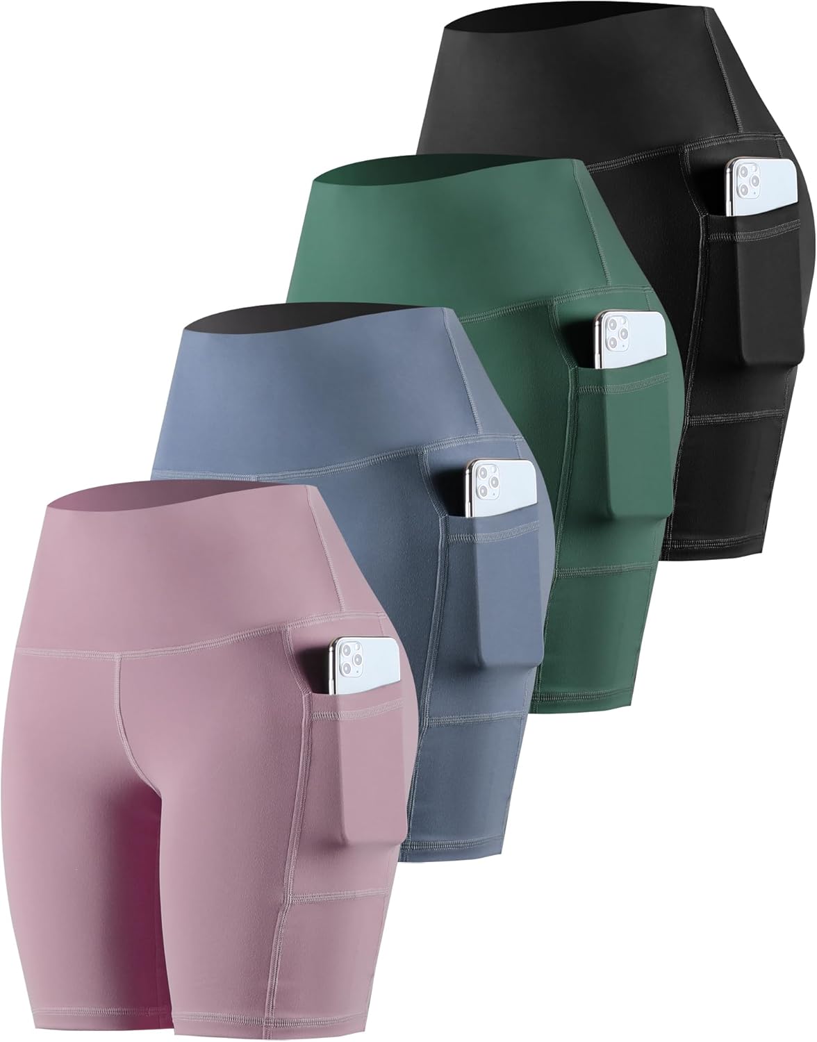 High-waisted biker yoga shorts in {color} with side pockets and squat-proof compression fabric — view 5