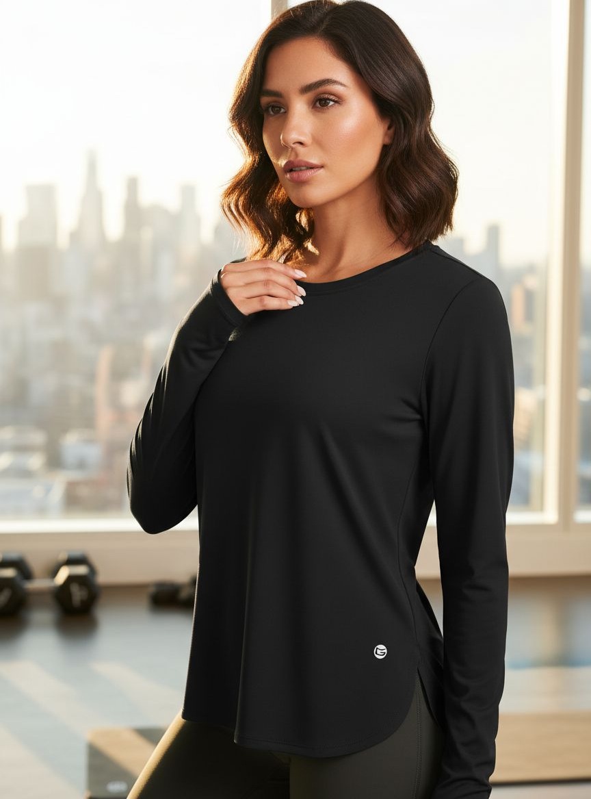 Women's long sleeve UPF 50+ sun shirt in {color} with quick-dry performance fabric for outdoor activities โ view 2