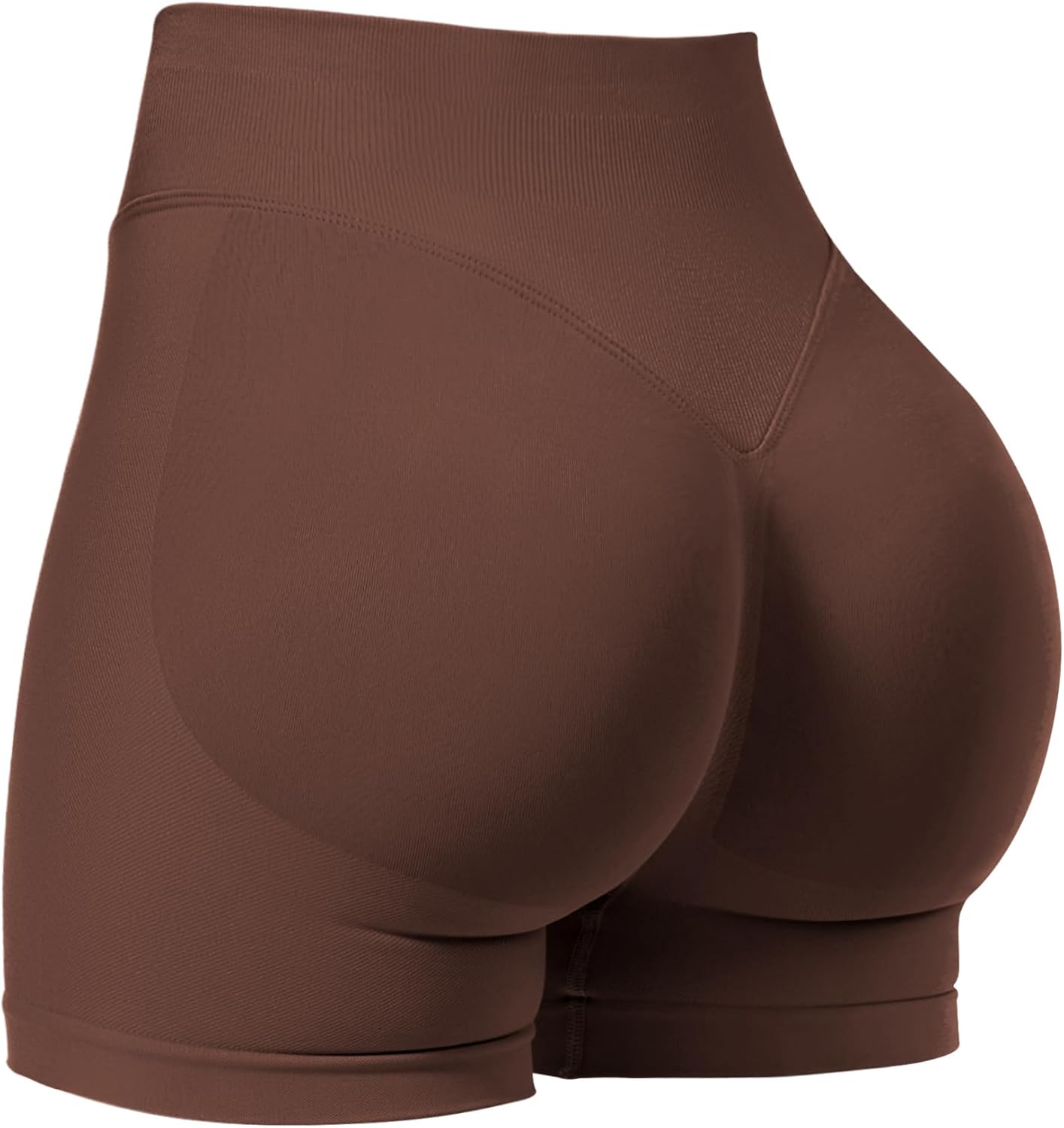 Black seamless scrunch butt lifting shorts with four-way stretch, shown from front and back angles โ view 4
