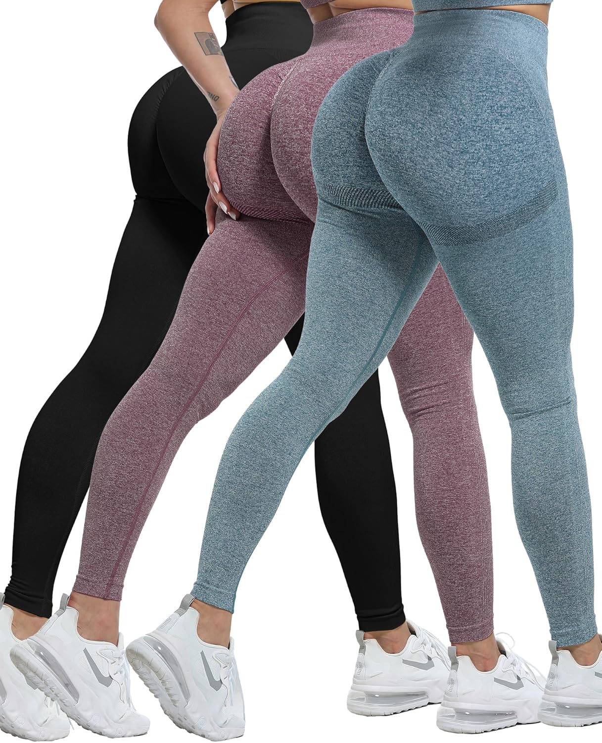 Black seamless lifting leggings with scrunch butt design and high-waisted fit — view 3