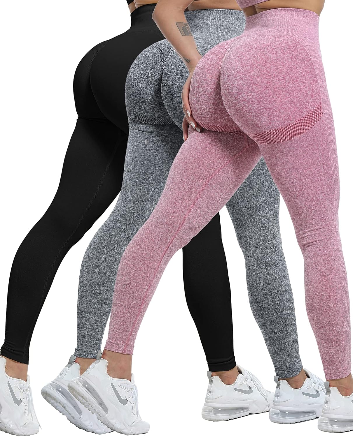 Black seamless lifting leggings with scrunch butt design and high-waisted fit — view 5