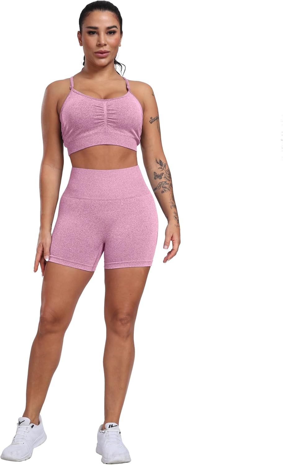 High-waisted squat-proof lifting shorts in {color} with seamless butt-lifting design and four-way stretch fabric โ view 2