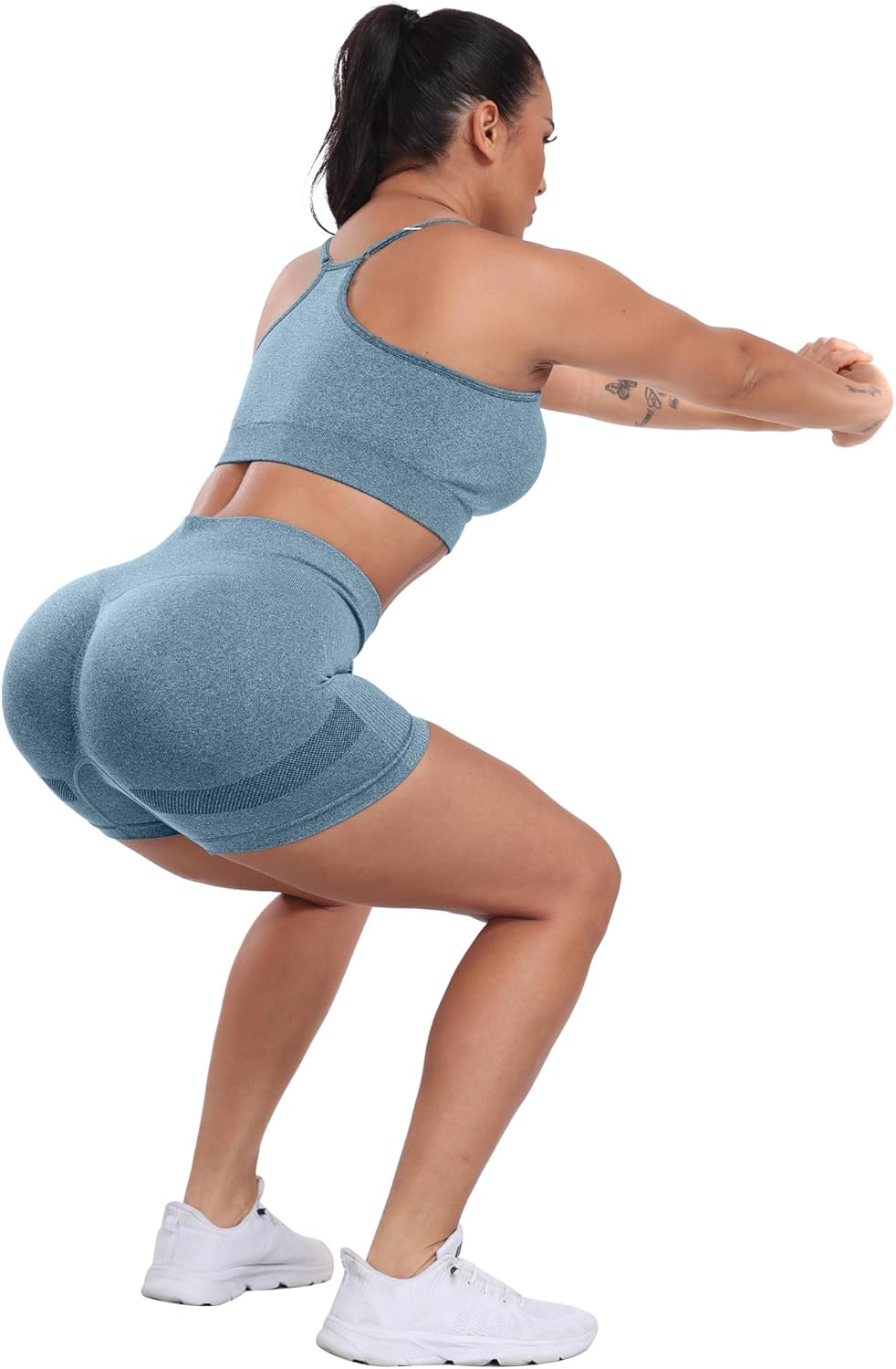 High-waisted squat-proof lifting shorts in {color} with seamless butt-lifting design and four-way stretch fabric โ view 3