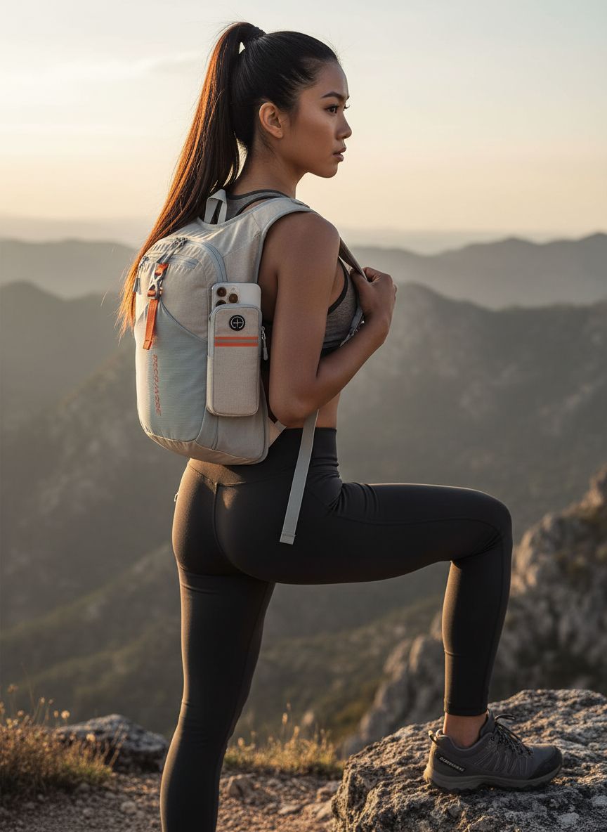 Beige ultralight foldable hiking backpack with compact design, shown folded and unfolded — view 6
