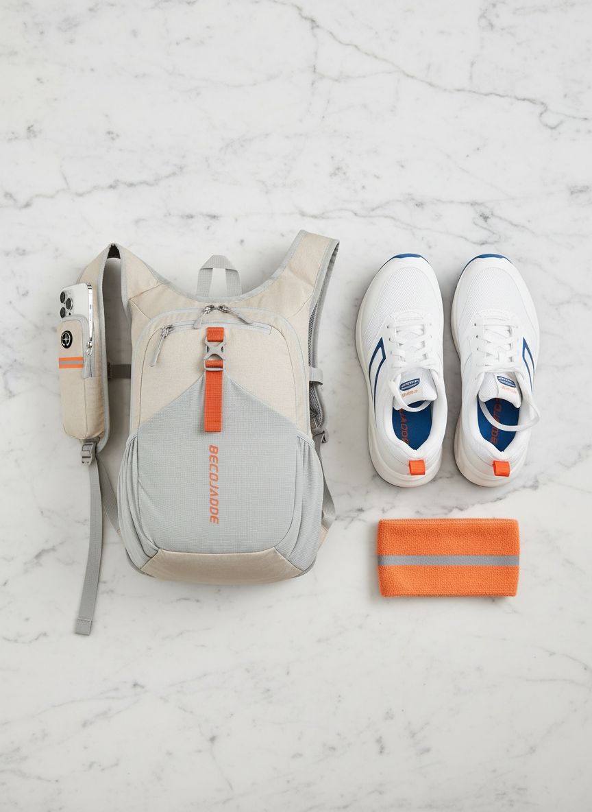 Beige ultralight foldable hiking backpack with compact design, shown folded and unfolded — view 7a