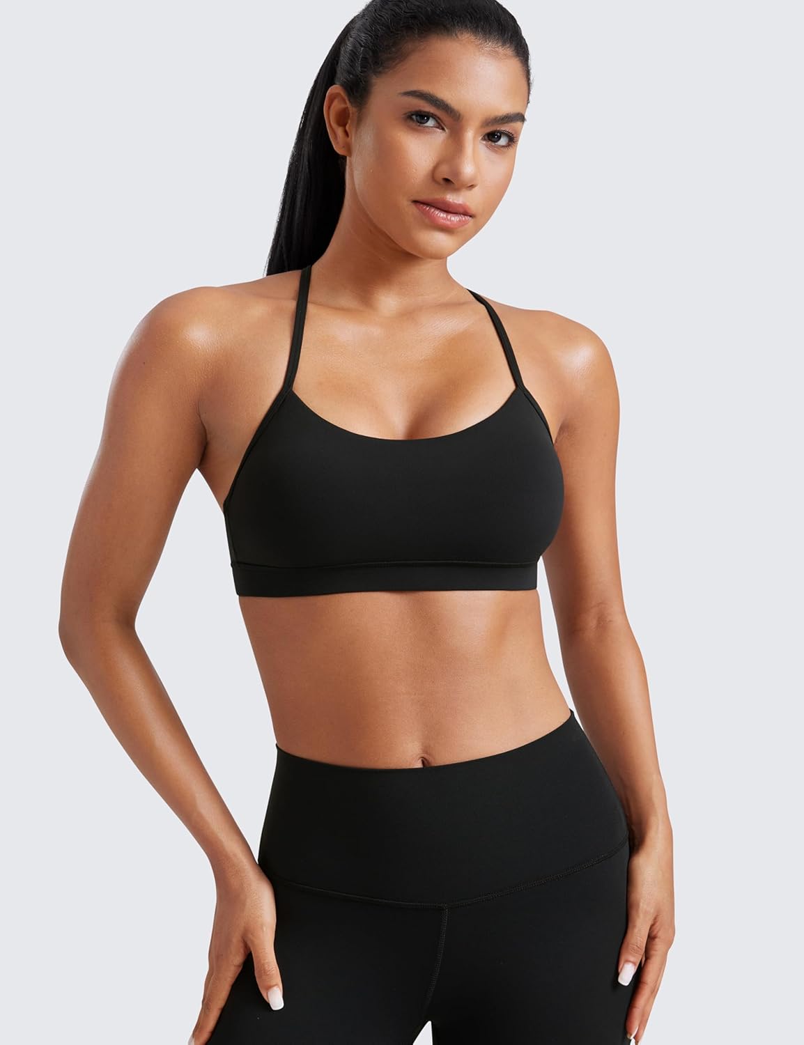 CRZ YOGA Butterluxe Y Back sports bra in black with padded racerback and low-impact support — view 2