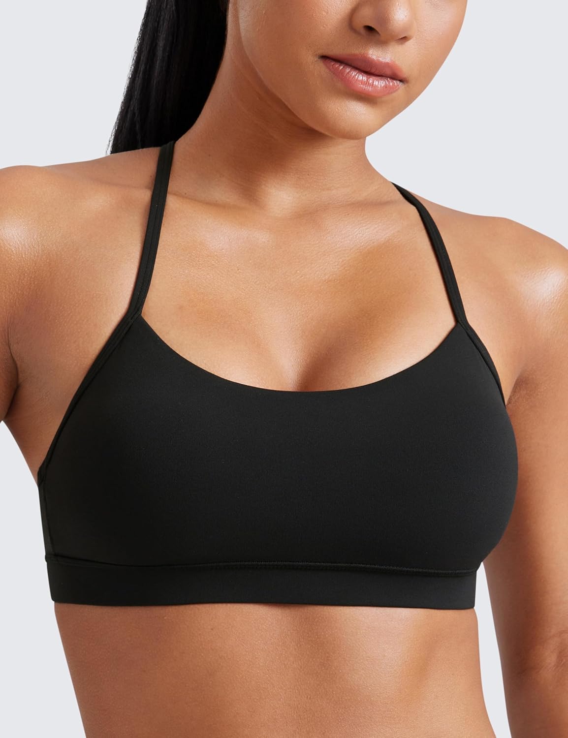 CRZ YOGA Butterluxe Y Back sports bra in black with padded racerback and low-impact support — view 2