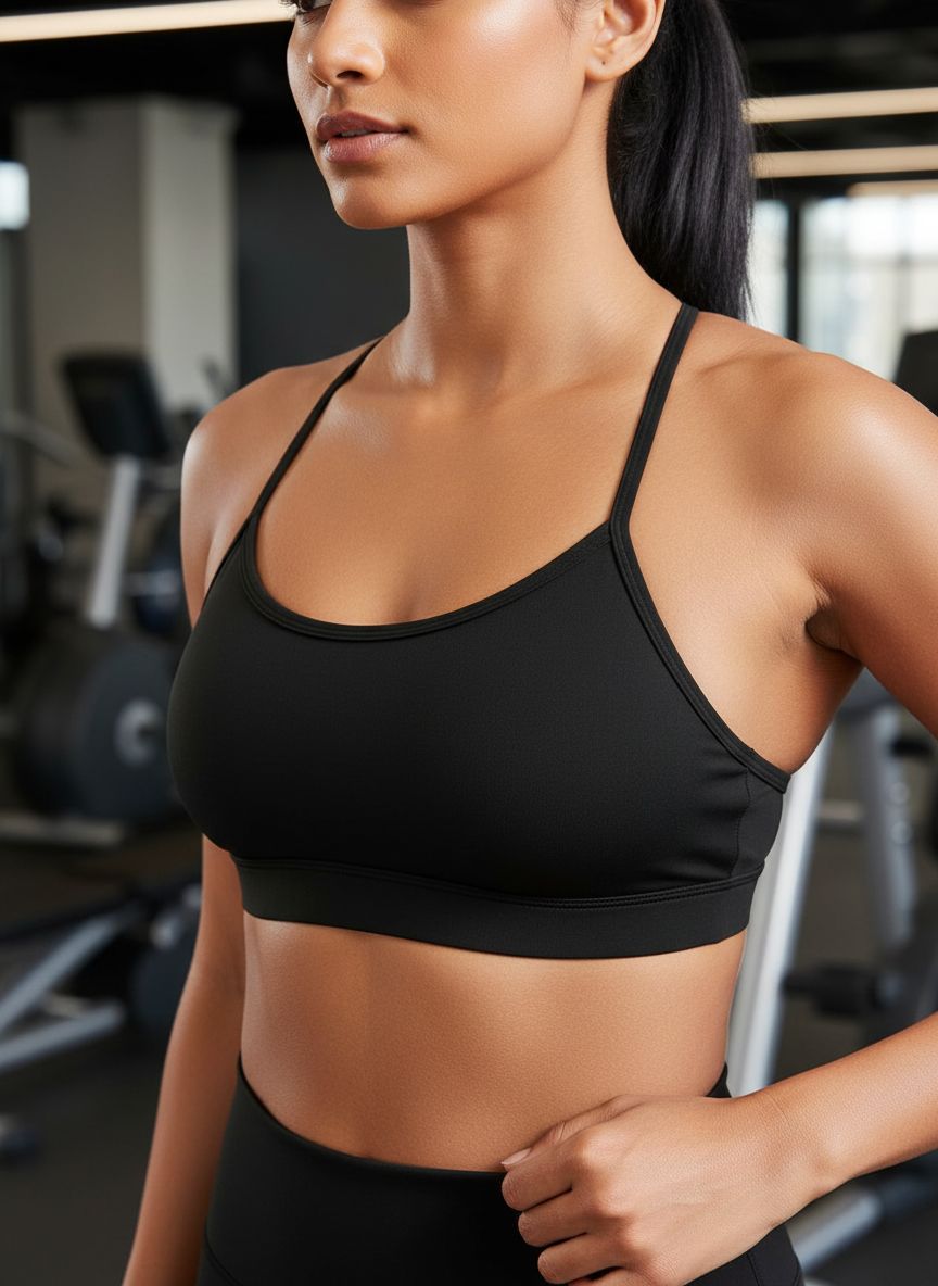 CRZ YOGA Butterluxe Y Back sports bra in black with padded racerback and low-impact support — view 2