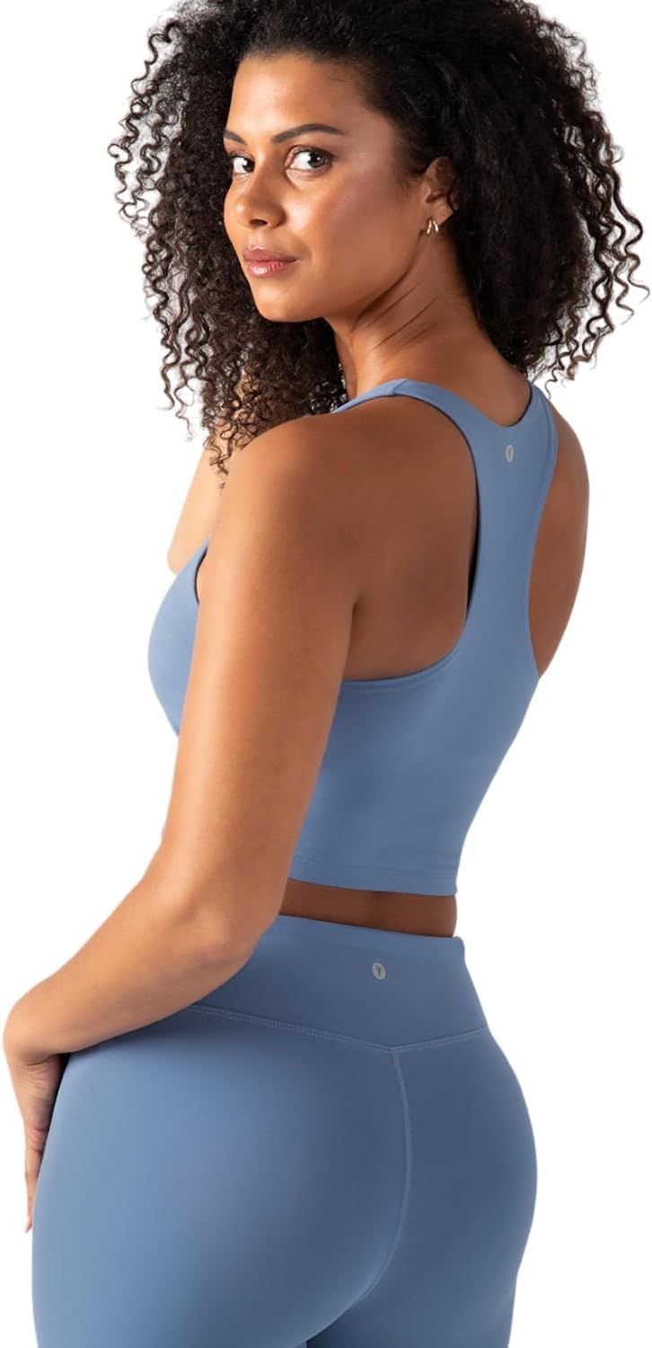 Black racerback sports bra tank with removable cups and low-impact support, front view โ view 4