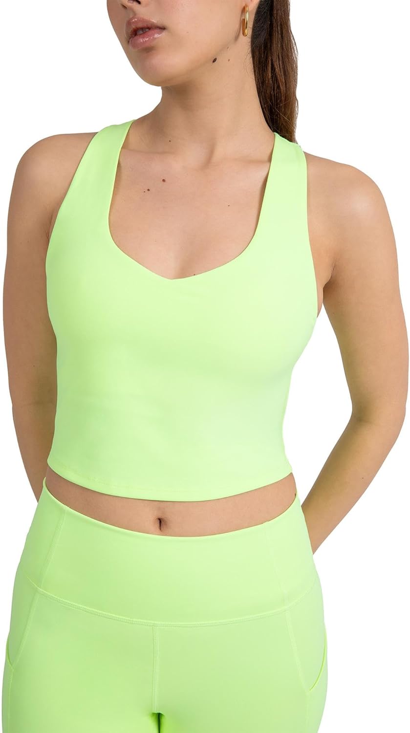 Black racerback sports bra tank with removable cups and low-impact support, front view โ view 4