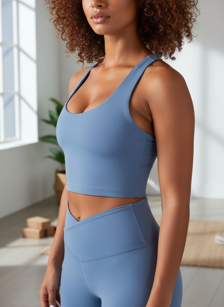 Black racerback sports bra tank with removable cups and low-impact support, front view — view 4