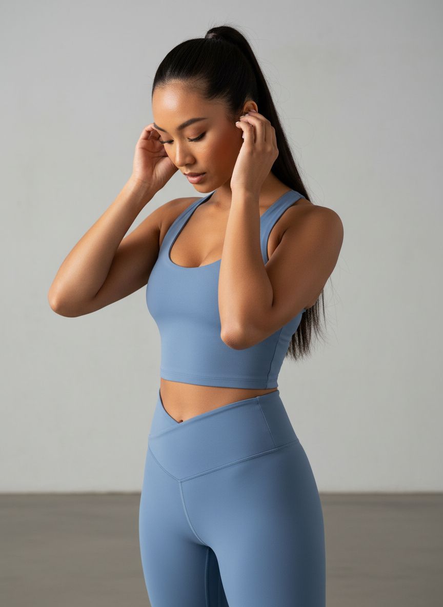 Black racerback sports bra tank with removable cups and low-impact support, front view — view 6