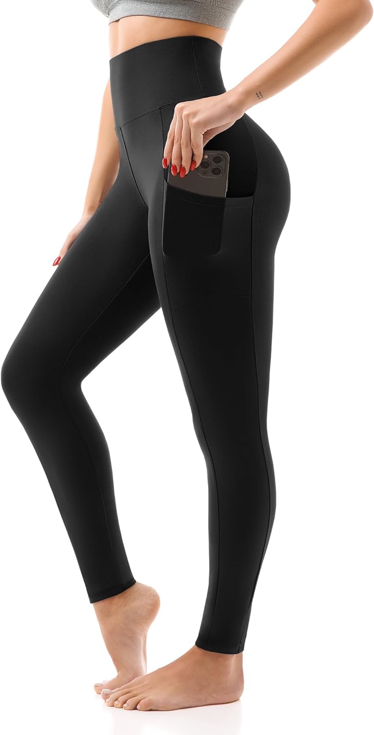 High-waisted yoga leggings in [color] with side pockets and four-way stretch fabric — view 1