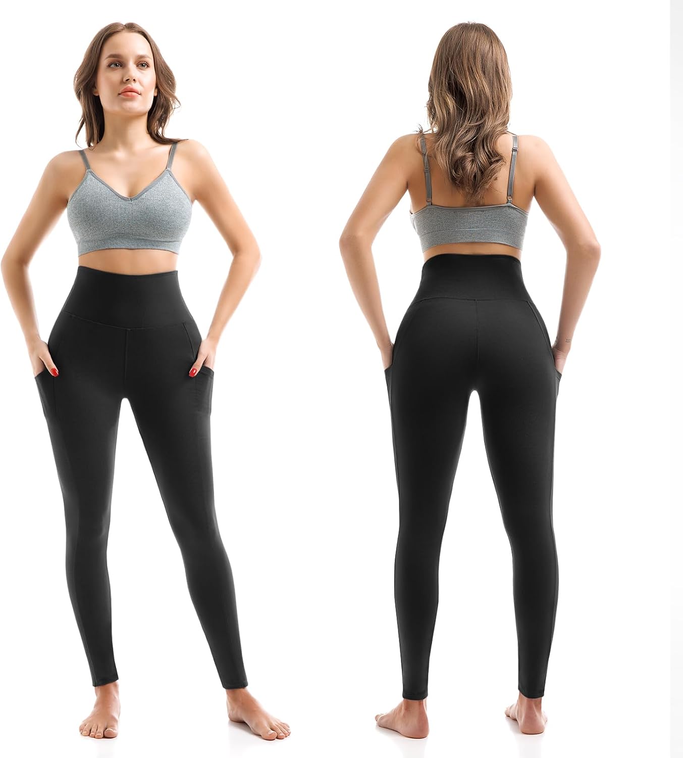High-waisted yoga leggings in [color] with side pockets and four-way stretch fabric — view 2