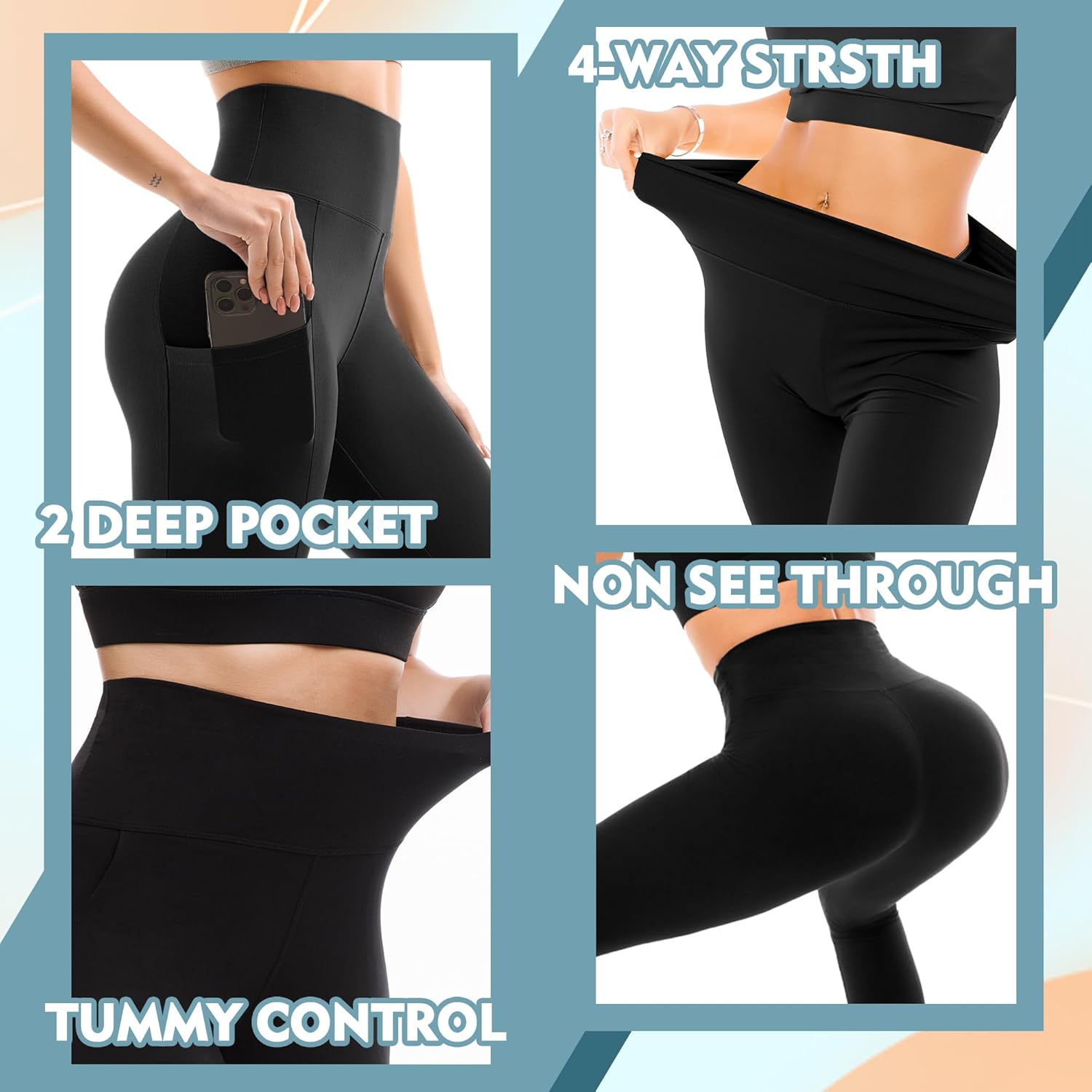 High-waisted yoga leggings in [color] with side pockets and four-way stretch fabric — view 4