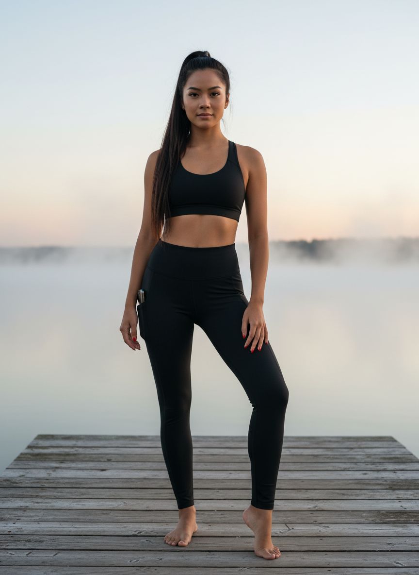 High-waisted yoga leggings in [color] with side pockets and four-way stretch fabric — view 1