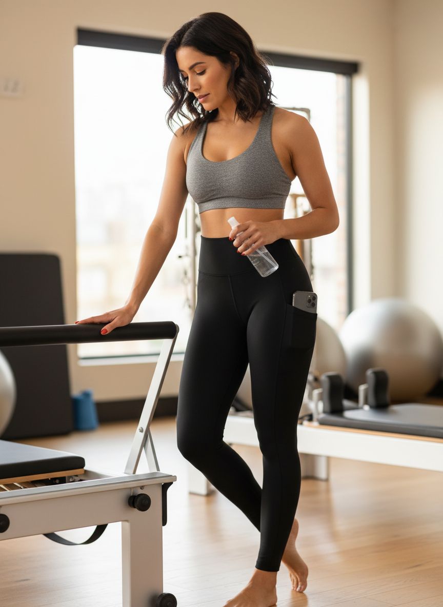 High-waisted yoga leggings in [color] with side pockets and four-way stretch fabric — view 2