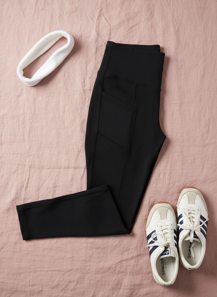 High-waisted yoga leggings in [color] with side pockets and four-way stretch fabric — view 7a