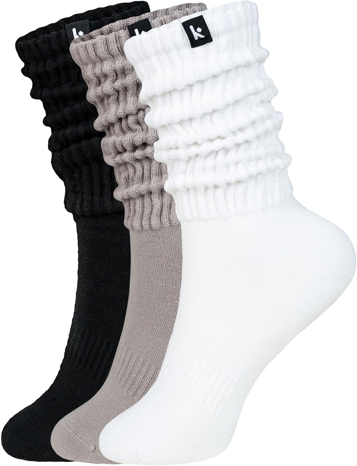 Multicolor scrunch crew socks with breathable moisture-wicking fabric, shown in relaxed fit for running and everyday wear — front