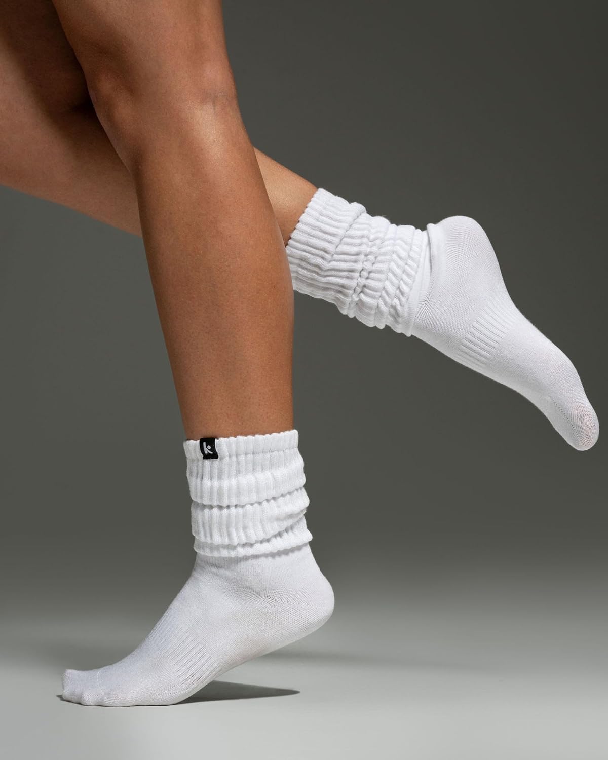 Multicolor scrunch crew socks with breathable moisture-wicking fabric, shown in relaxed fit for running and everyday wear — back