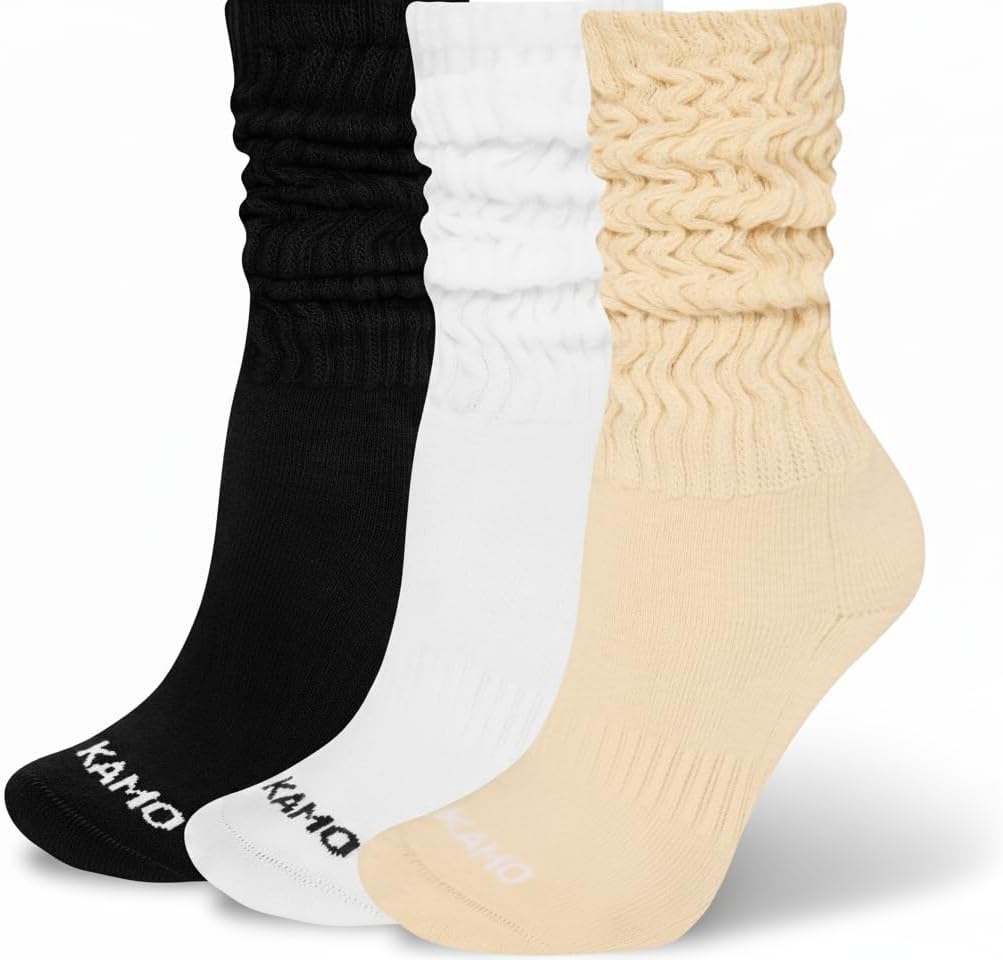 Multicolor scrunch crew socks with breathable moisture-wicking fabric, shown in relaxed fit for running and everyday wear — view 4
