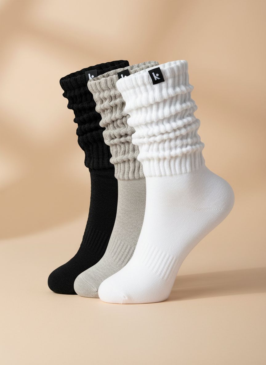 Multicolor scrunch crew socks with breathable moisture-wicking fabric, shown in relaxed fit for running and everyday wear — view 1