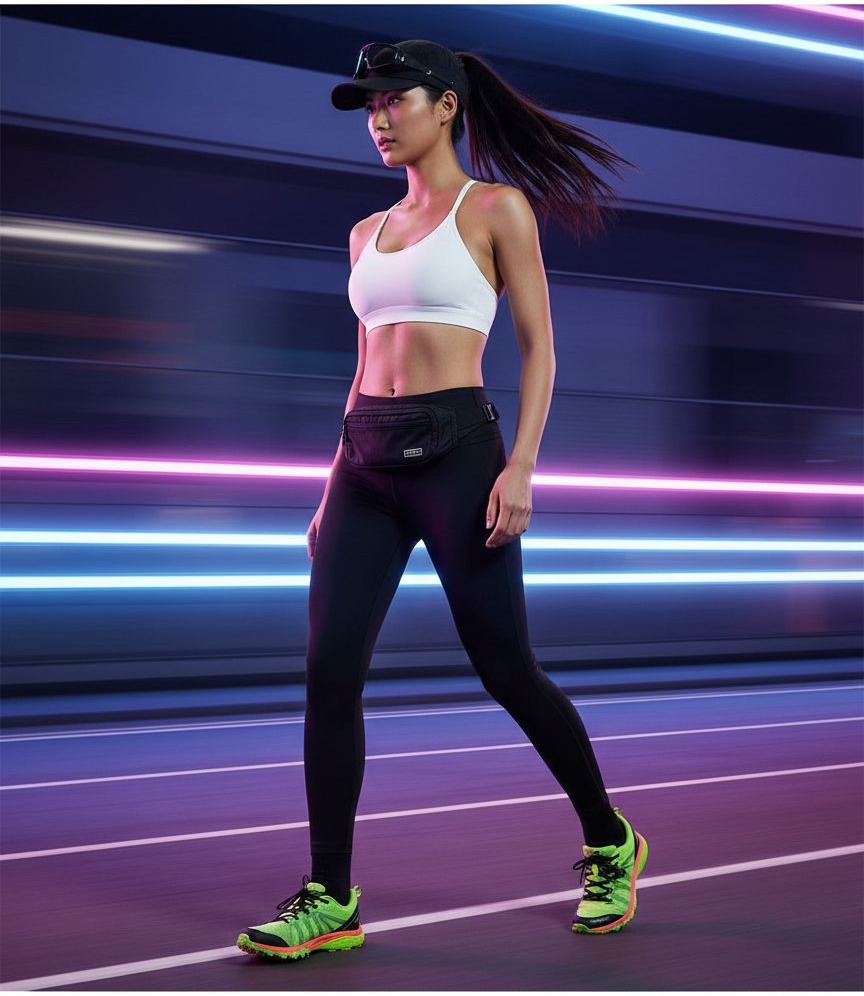 Black racerback sports bra with removable pads, front view showing moisture-wicking fabric — view 5a